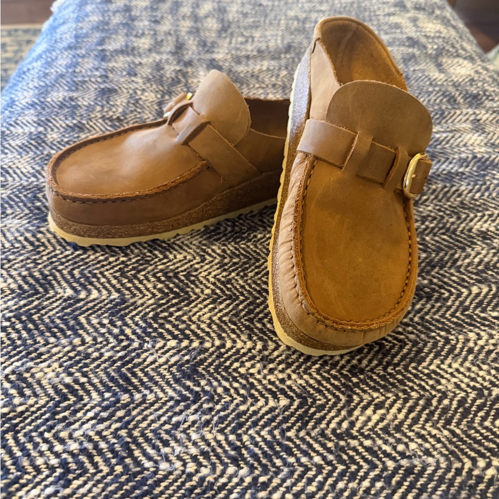 Brown Suede Slip-On Clogs with Buckle - Picture 4 of 9